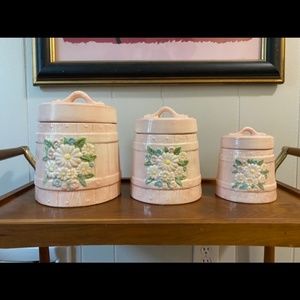 Vintage Daisy Floral Barrel Canisters